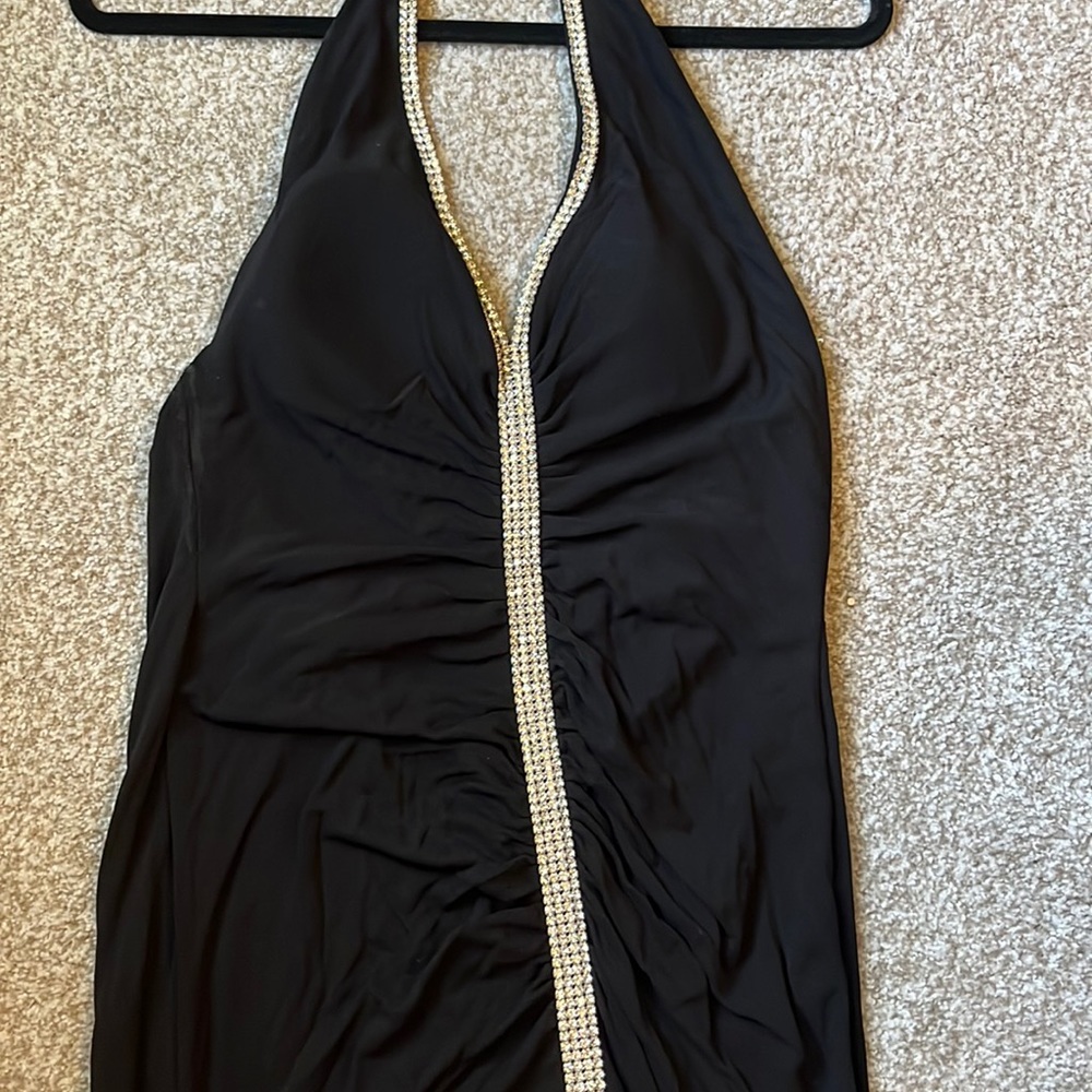 Nicole Bakti backless halter black tie dress